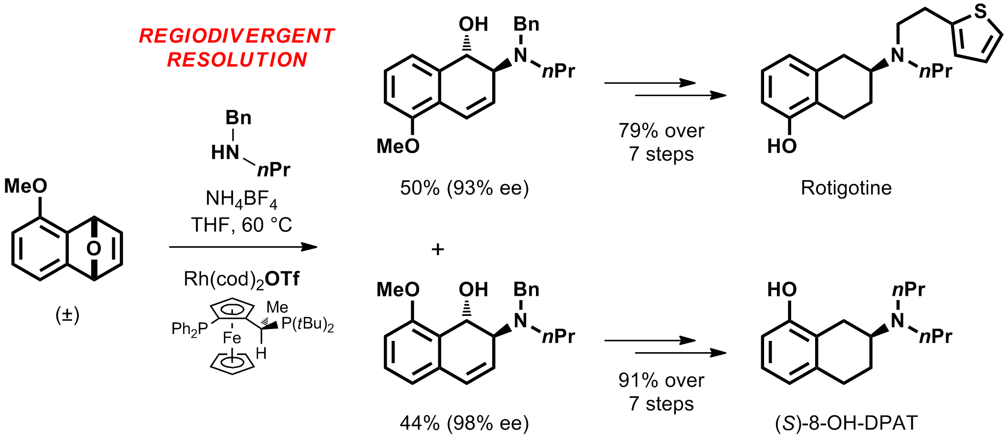 Abstract image for Practical Asymmetric Synthesis of Bioactive Aminotetralins from a Racemic Precursor using a Regiodivergent Resolution